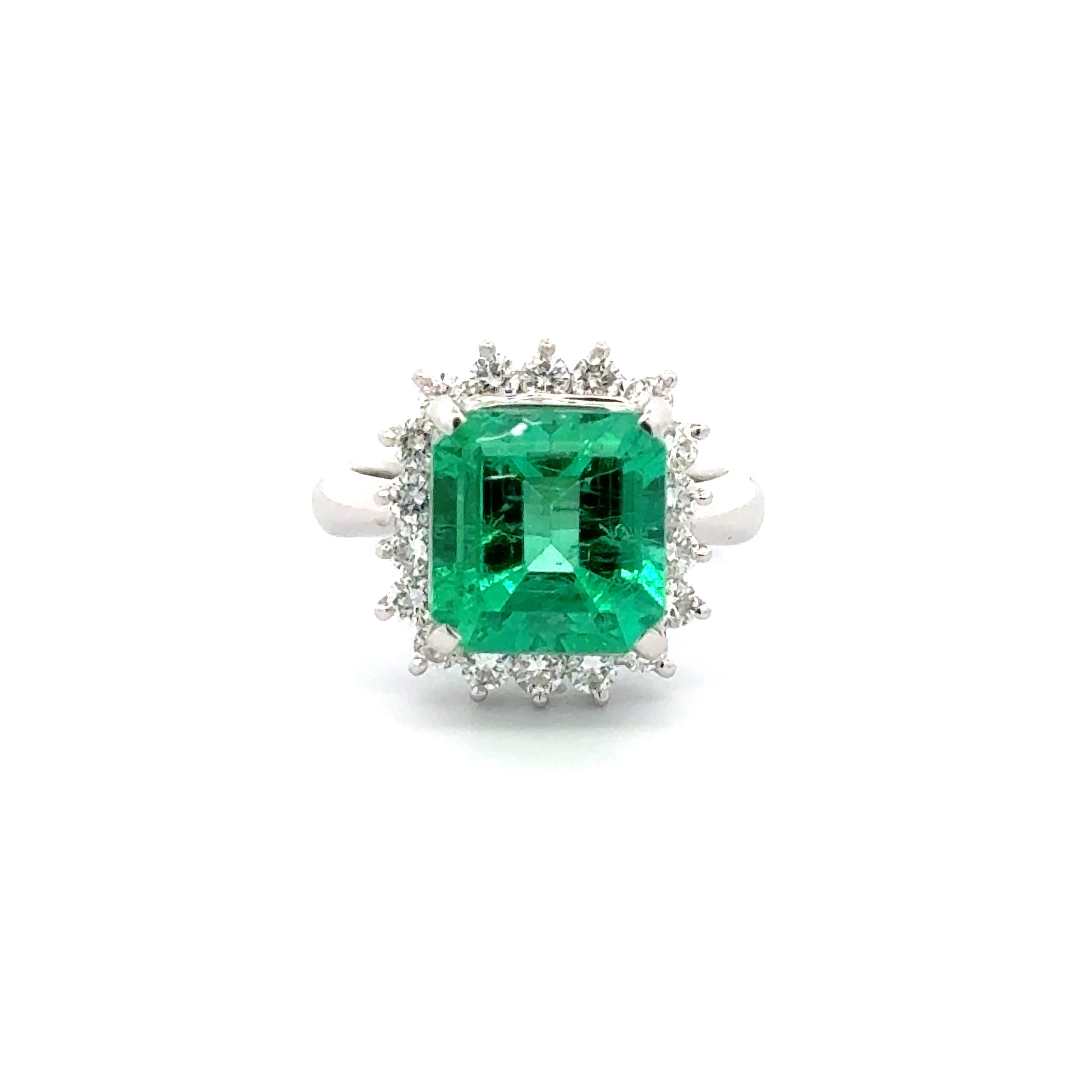 Platinum 3.74ct Emerald Cut Emerald GRS Minor to Moderate & .59tcw RBC Diamond Ring8.5g, s5