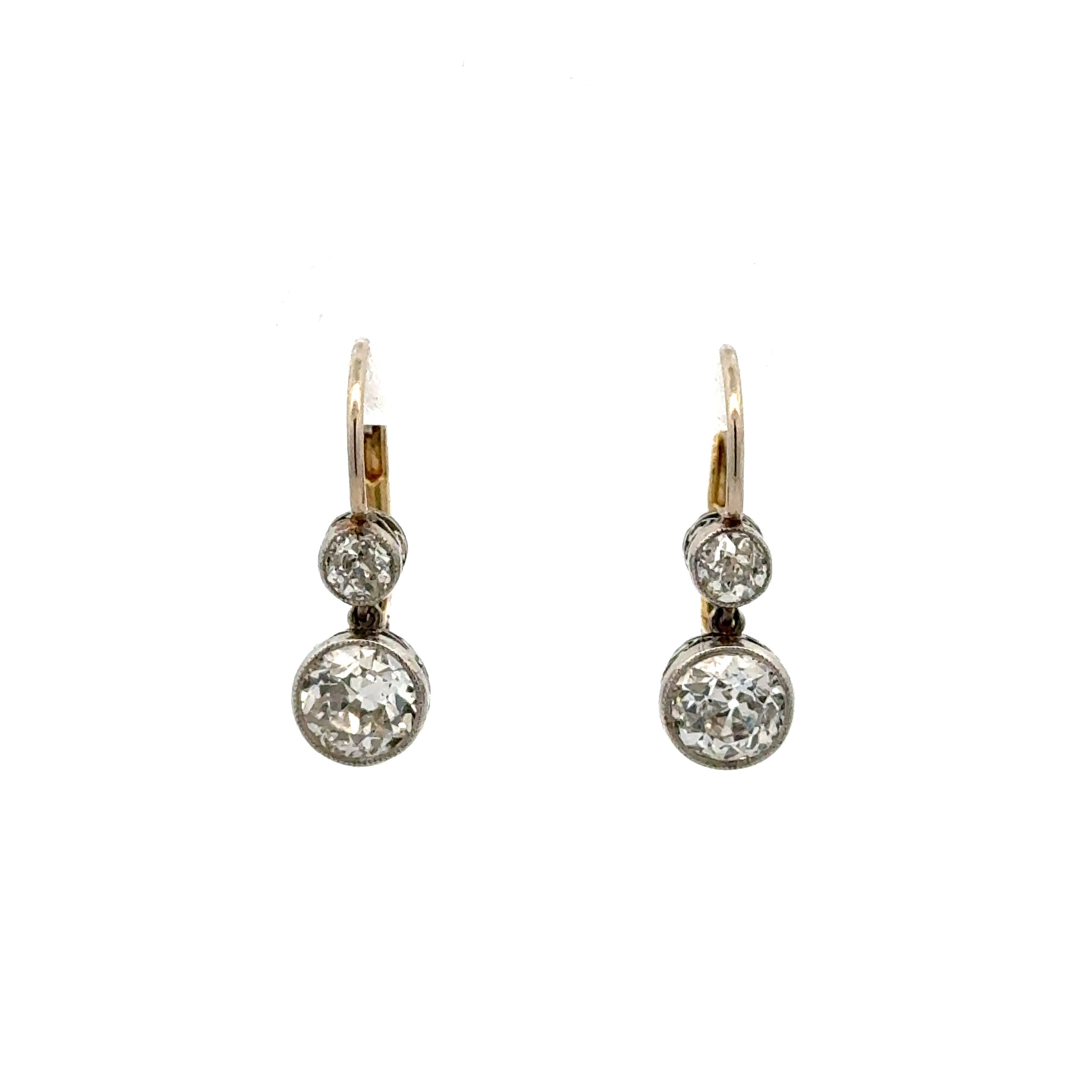 Platinum 1.31tcw OEC Diamond & .30tcw OEC Diamond Drop Milgrain Earrings 3.3g, .75"