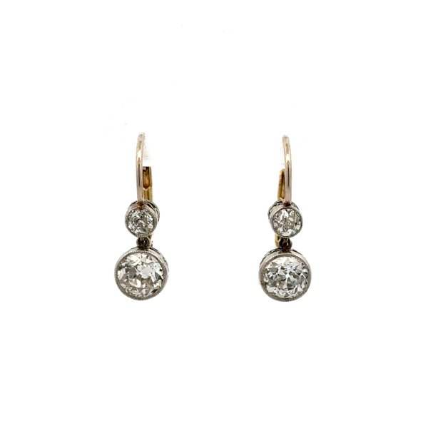 Closeup photo of Platinum 1.31tcw OEC Diamond & .30tcw OEC Diamond Drop Milgrain Earrings 3.3g, .75"