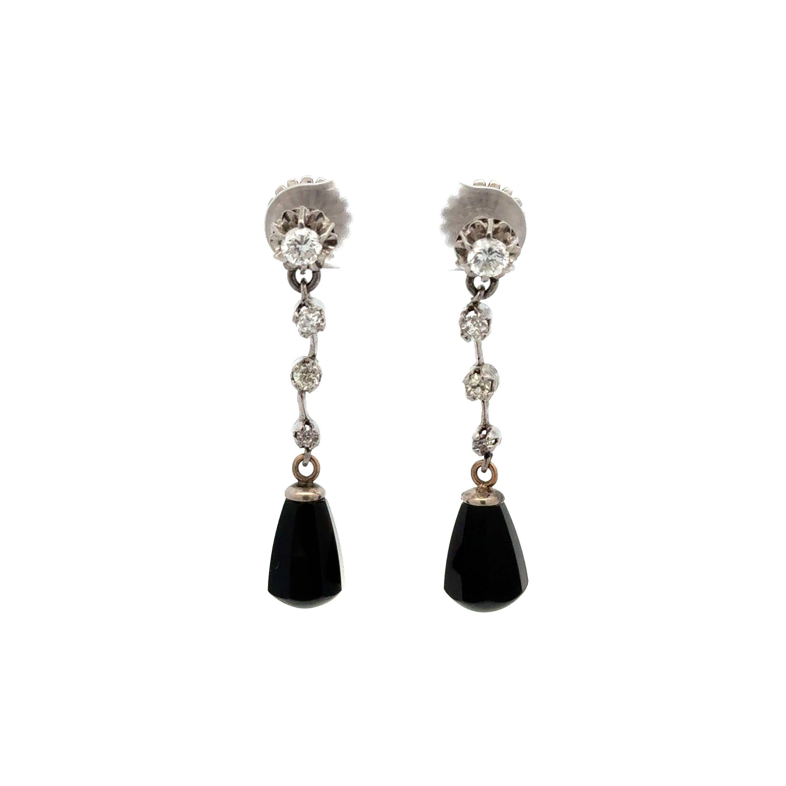 Platinum .40tcw OEC Diamond, .36tcw OEC Diamond & Faceted Onyx Drop Earrings 4.5g, 1.5"