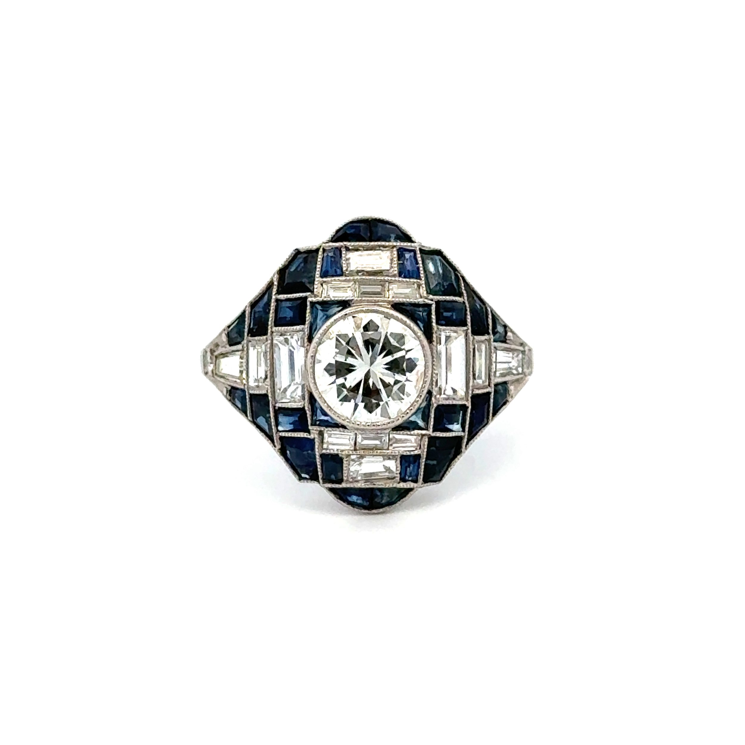 Platinum 1.01ct Diamond, 1.56tcw Sapphire & 1.30tcw Baguette & RBC Diamond Ring 5.0g, s7
