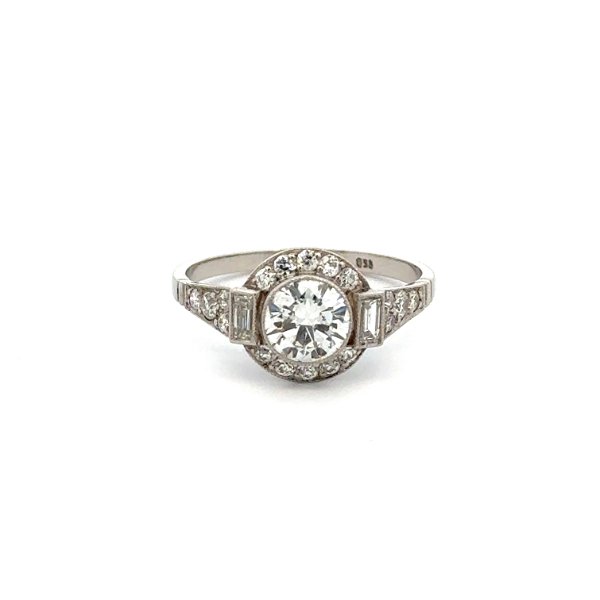 Closeup photo of Platinum .79ct OEC Diamond & .86tcw Baguette & OEC Diamond Ring 3.3g, s7.25
