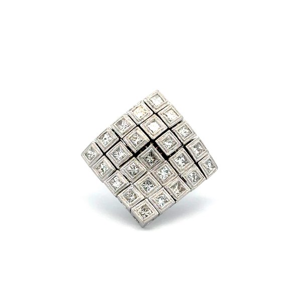 Closeup photo of 18K WG Flexible 1.70tcw Square Princess Cut Diamond Bias Ring 11.0g, s7
