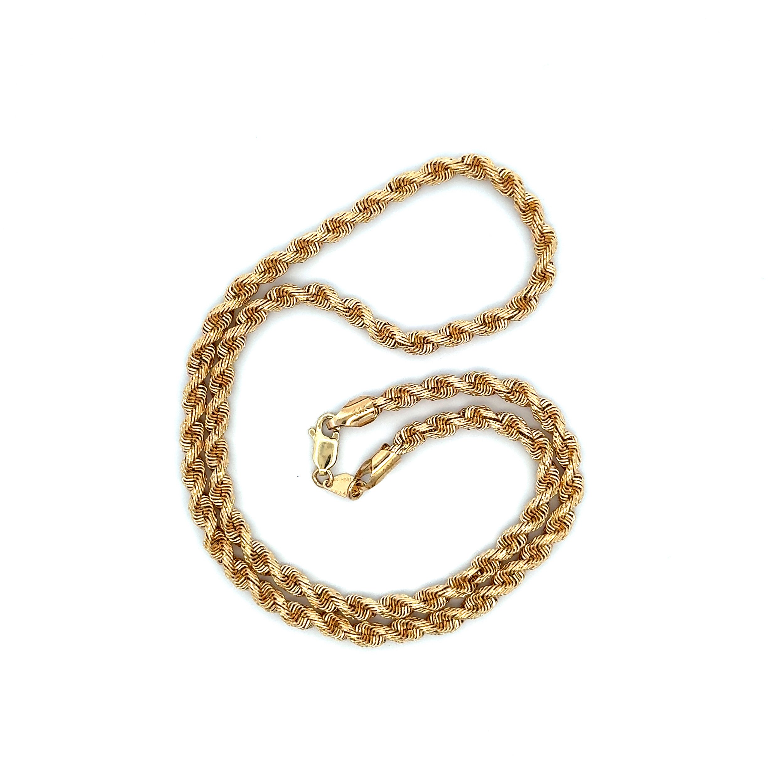 14K YG Hollow 4.00mm Rope Chain 6.2g, 17"