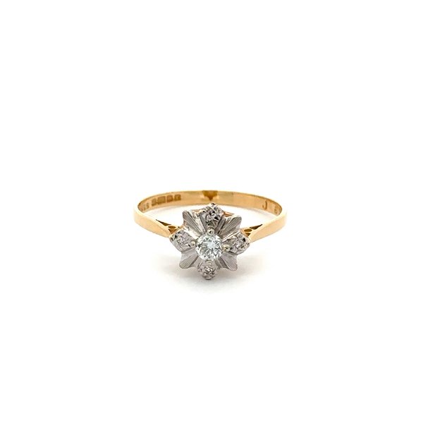 Closeup photo of 18K 2tone English .16ct RBC Diamond & .04tcw SC Diamond Ring 1.9g, s7.5
