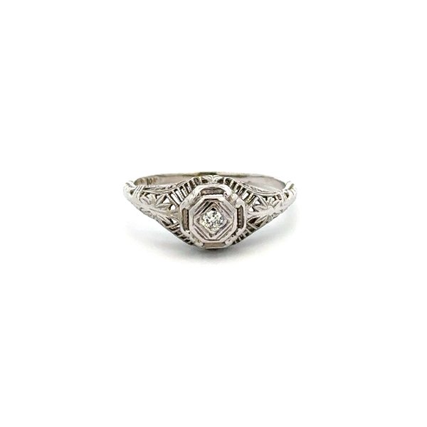 Closeup photo of Platinum Art Deco .05ct OEC Diamond & Filigree Ring 1,7g, s6