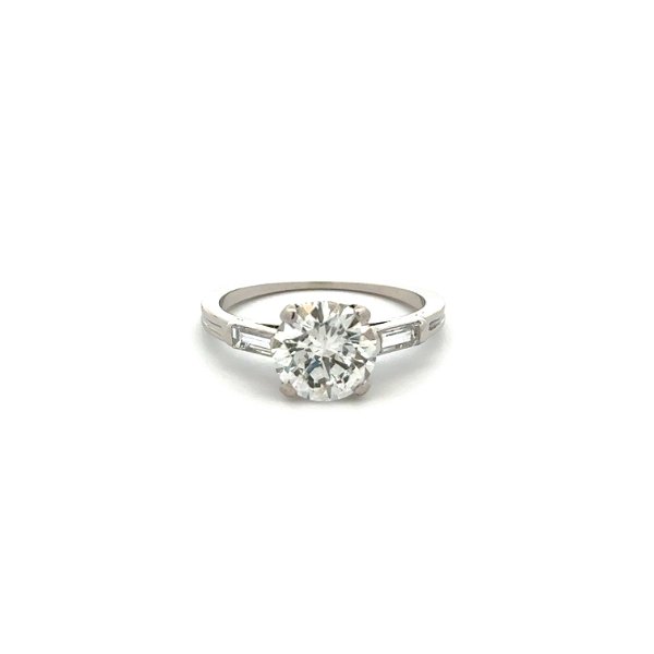 Closeup photo of Platinum Mid Century Modern TIFFANY & CO 1.66ct RBC GIA I-SI2 & .12tcw Baguette Diamond Ring 3.6g, s5.5