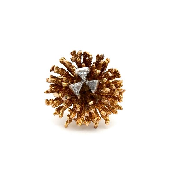 Closeup photo of 18K YG 1960's Spray Sea Urchin .20tcw Trillion Diamond Ring 17.7g, s8