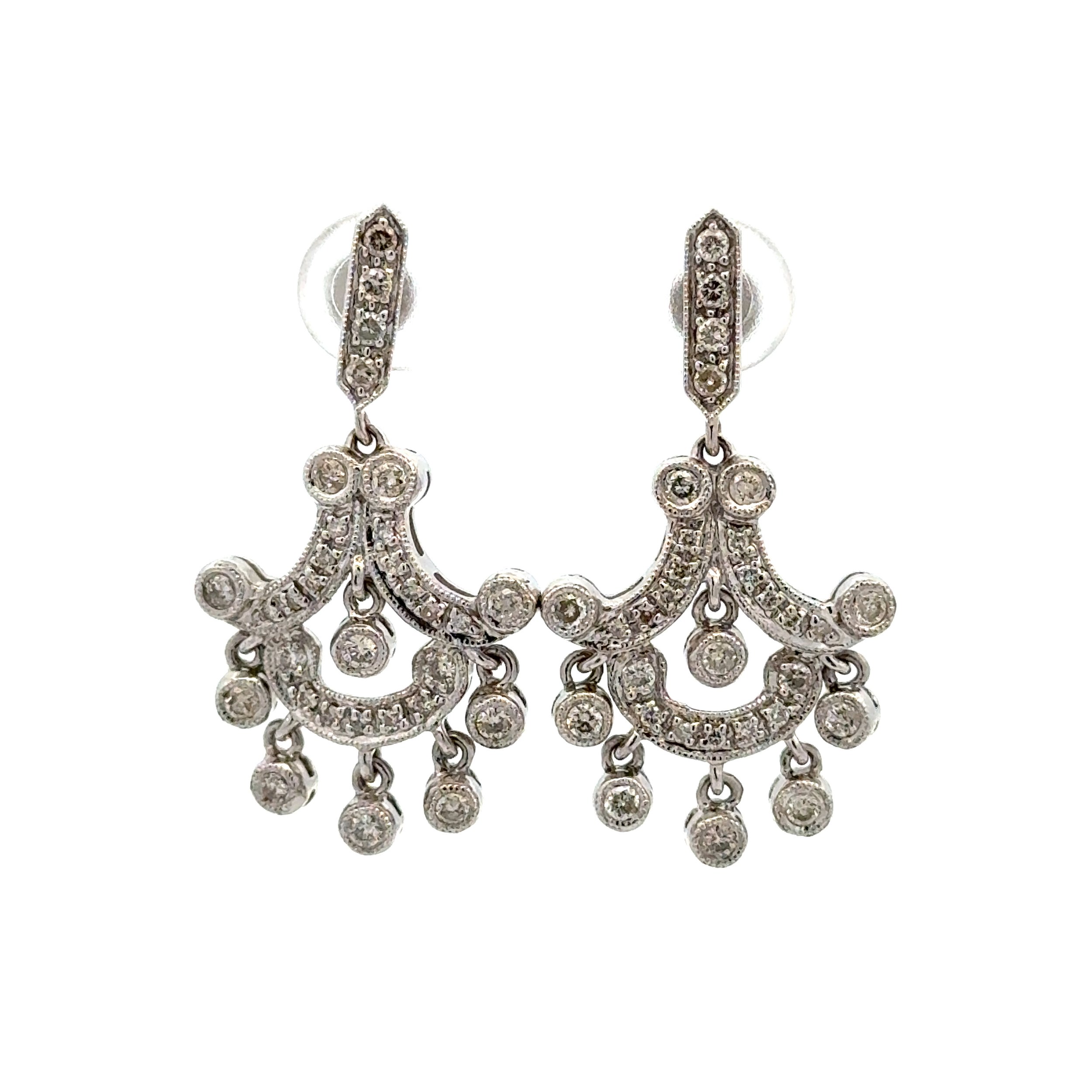 14K WG Art Deco Style Chandelier 1.15tcw RBC Diamond Earrings 6.5g, 1.25"