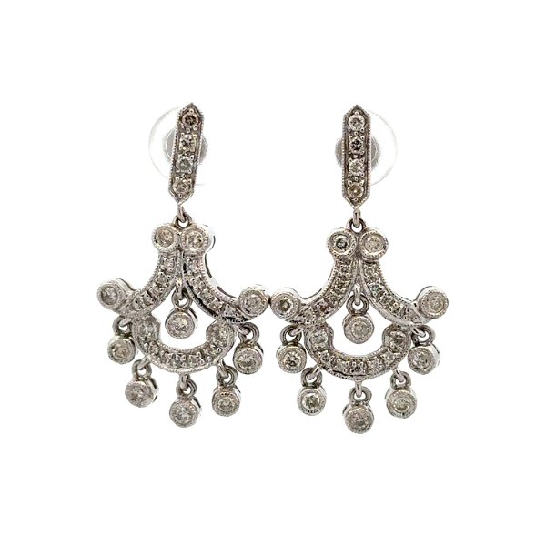 Closeup photo of 14K WG Art Deco Style Chandelier 1.15tcw RBC Diamond Earrings 6.5g, 1.25"