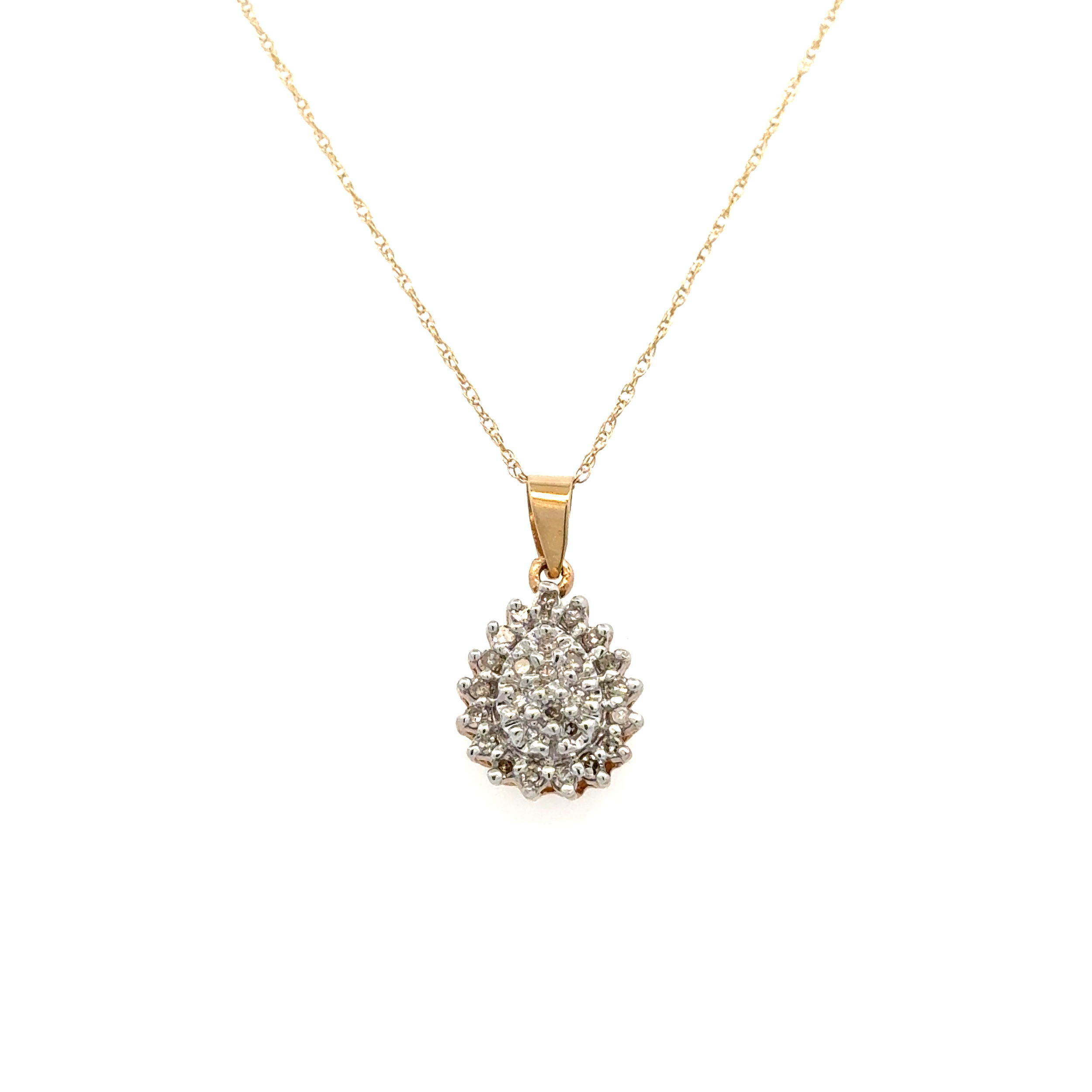 10K YG .25tcw Single Cut Diamond Cluster Pear Shape Pendant Necklace 2.0g, 16" 10K YG .25tcw Single Cut Diamond Cluster Pear Shape Pendant Necklace 2.0g, 16"