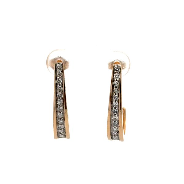 Closeup photo of 10K YG .48tcw RBC Diamond Open Hoop Earrings Post & Friction 4.7g, 1.1"