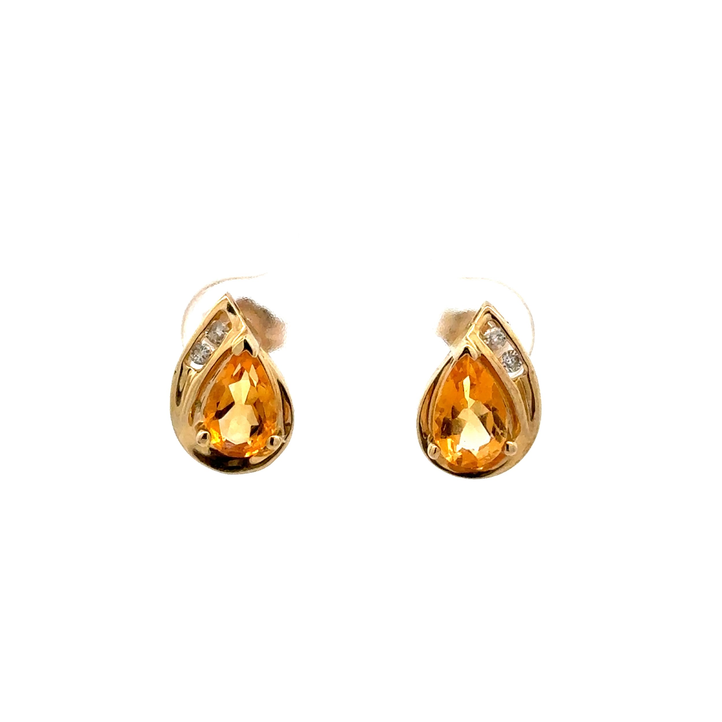 10K YG 1.20tcw Pear Citrine & .04tcw Diamond Earrings on Post 2.5g, .50"