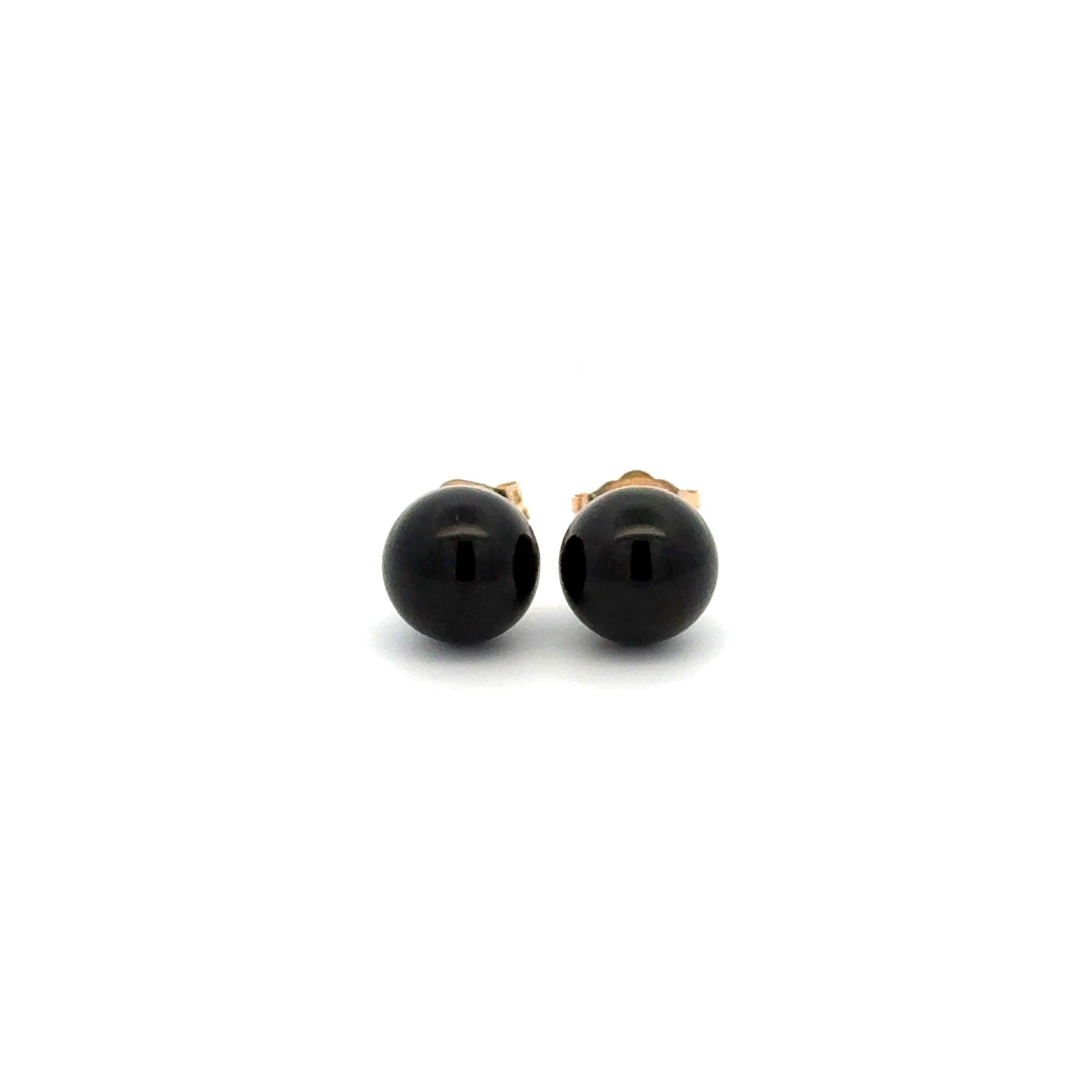 14K YG Round 7.1mm Onyx Ball Stud Earrings 1.3g