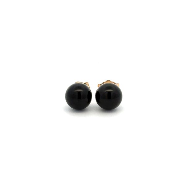 Closeup photo of 14K YG Round 7.1mm Onyx Ball Stud Earrings 1.3g