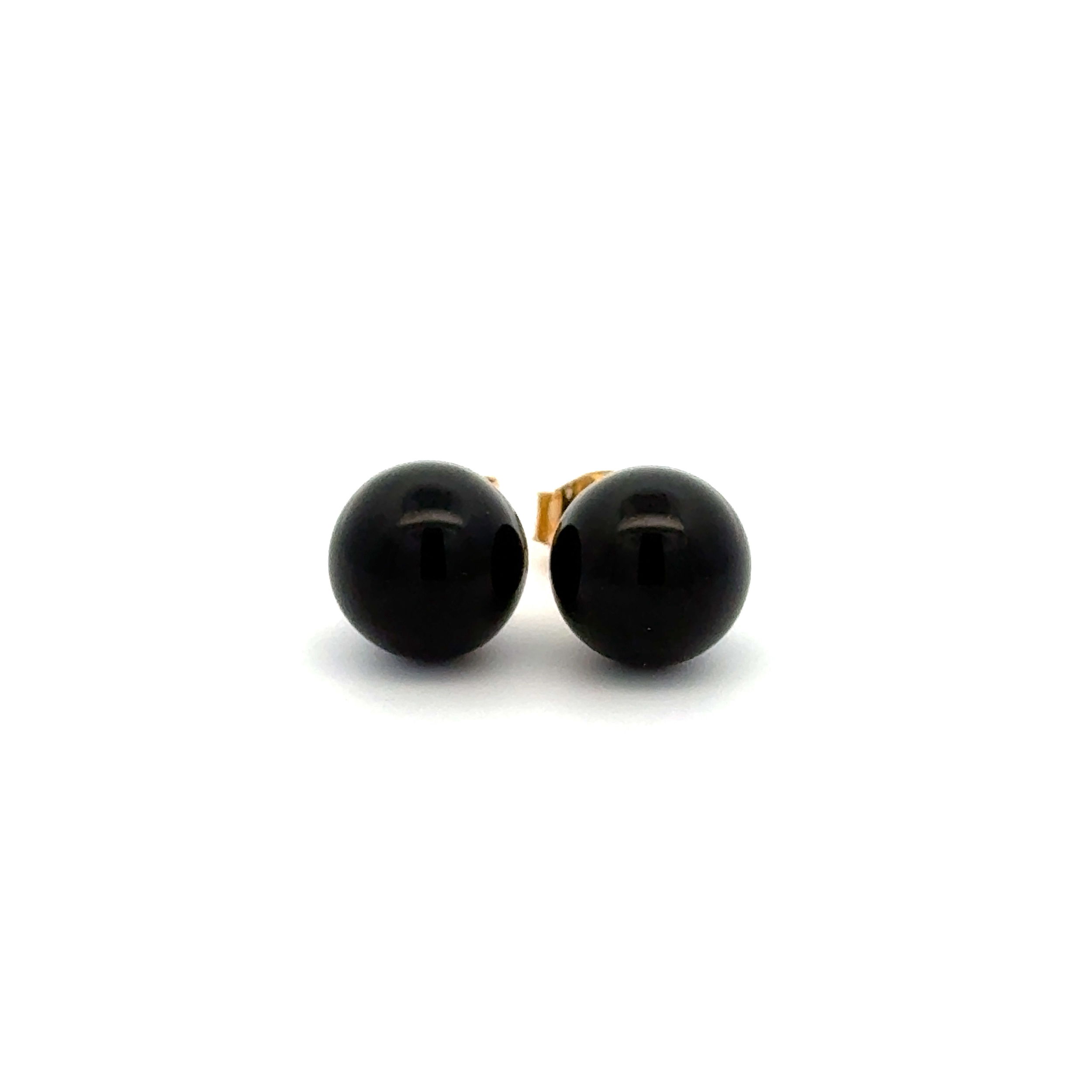 14K YG Round 8.05mm Onyx Ball Stud Earrings 1.9g