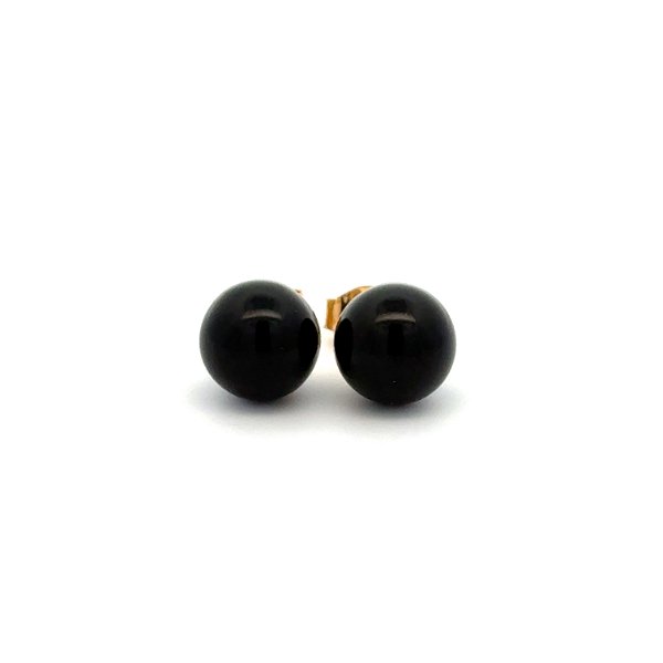 Closeup photo of 14K YG Round 8.05mm Onyx Ball Stud Earrings 1.9g