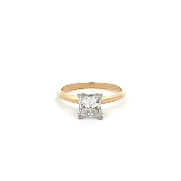 Closeup photo of 14K 2tone 1.00ct D-VVS1 Princess Cut Diamond Solitaire Ring 1.7g, s5 GIA Copy Only #13679069