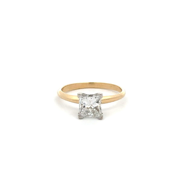 Closeup photo of 14K 2tone 1.00ct D-VVS1 Princess Cut Diamond Solitaire Ring 1.7g, s5 GIA Copy Only #13679069