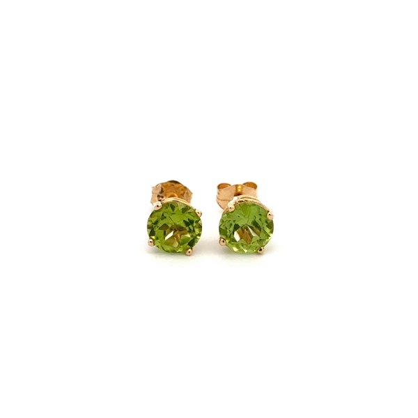 Closeup photo of 14K YG 1.80tcw Round Peridot 6.10mm in 4 Prong Solitaire Earrings 1.0g