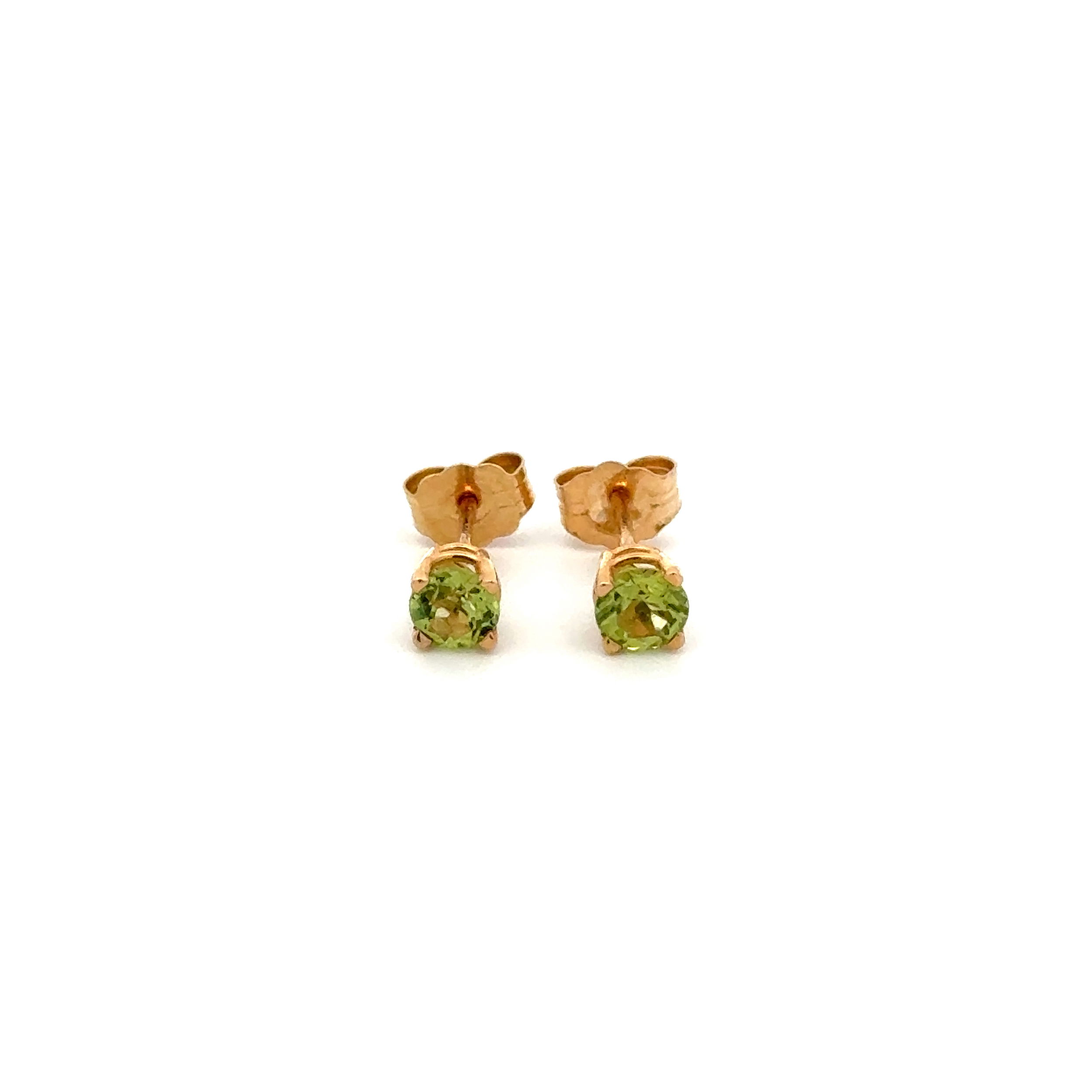 14K YG .60tcw Round Peridot 4.00mm in 4 Prong Solitaire Earrings 0.7g 14K YG .60tcw Round Peridot 4.00mm in 4 Prong Solitaire Earrings 0.7g