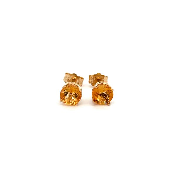 Closeup photo of 14K YG 1.80tcw Round Orange Citrine 6.00mm in 4 Prong Solitaire Earrings 1.0g