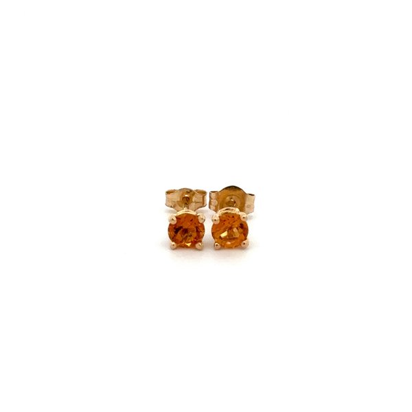 Closeup photo of 14K YG .60tcw Round Orange Citrine 4.00mm in 4 Prong Solitaire Earrings 0.5g