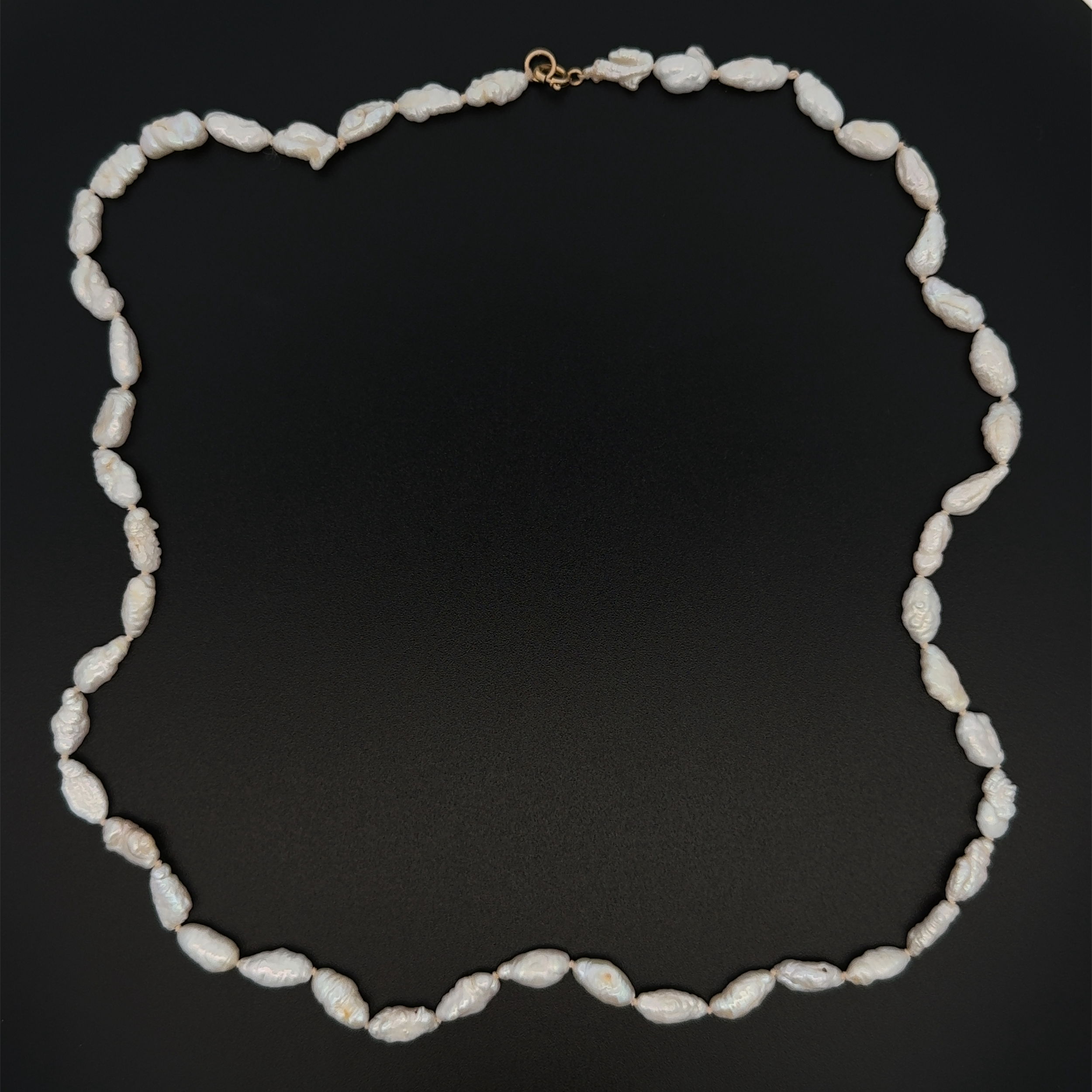 14K YG Biwa White Pearl 4x9mm Necklace 9.2g, 17"