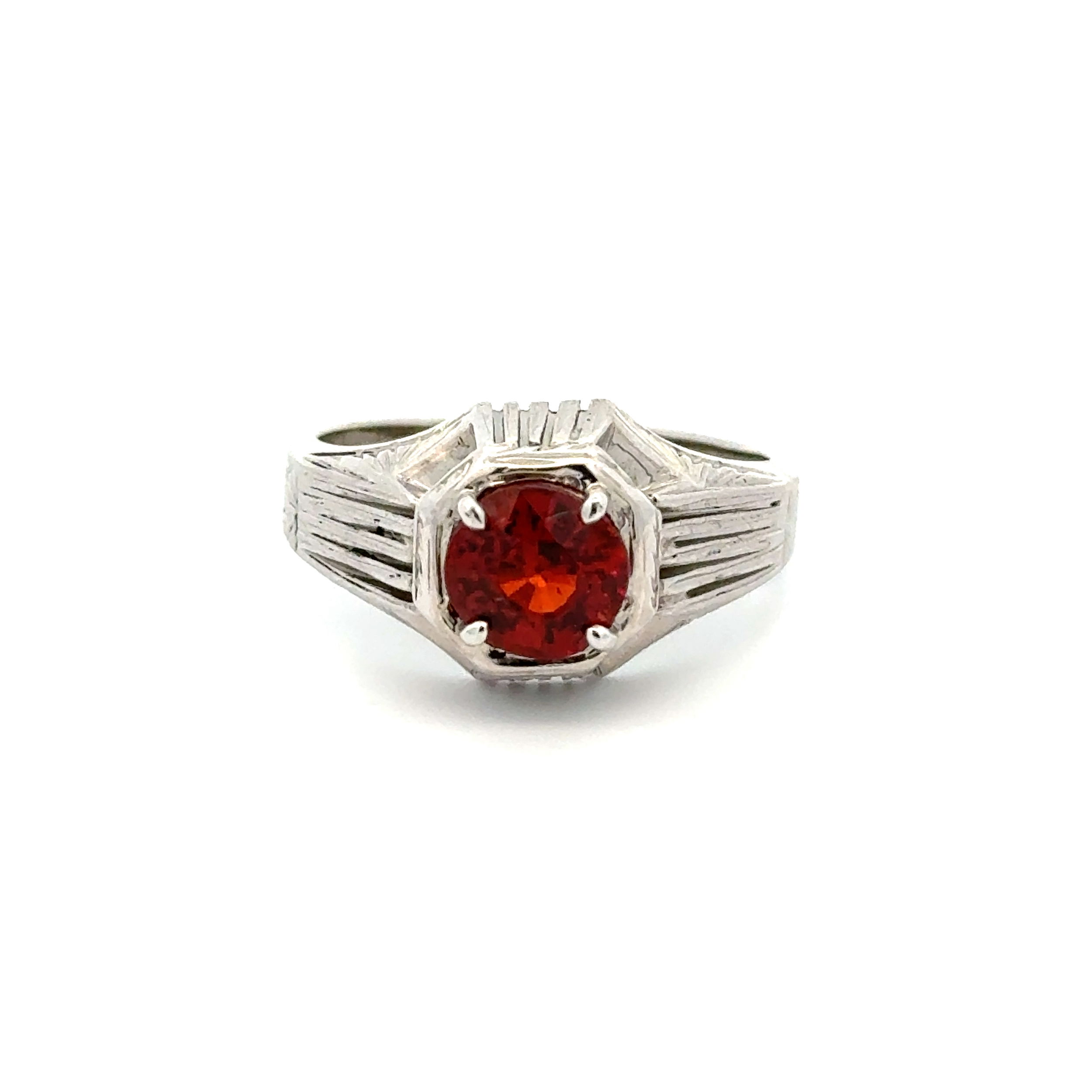 18K WG Art Deco 1.79ct Round Spessartite Garnet Ring 6.6g, s6.5 18K WG Art Deco 1.79ct Round Spessartite Garnet Ring 6.6g, s6.5