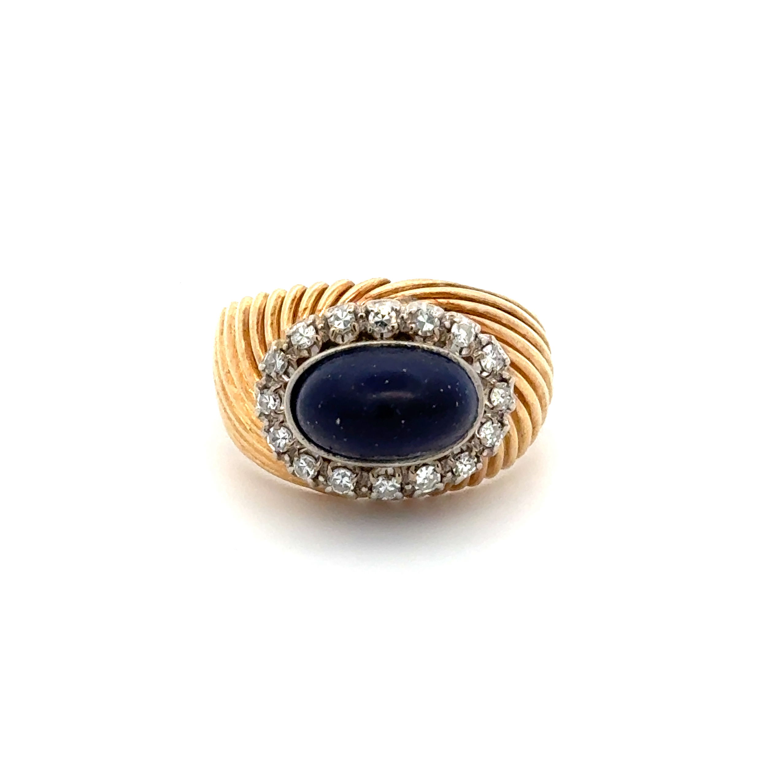 14K YG 1960's Lapis Dome & .45tcw Diamond Rope Ring 10.3g, s8.25