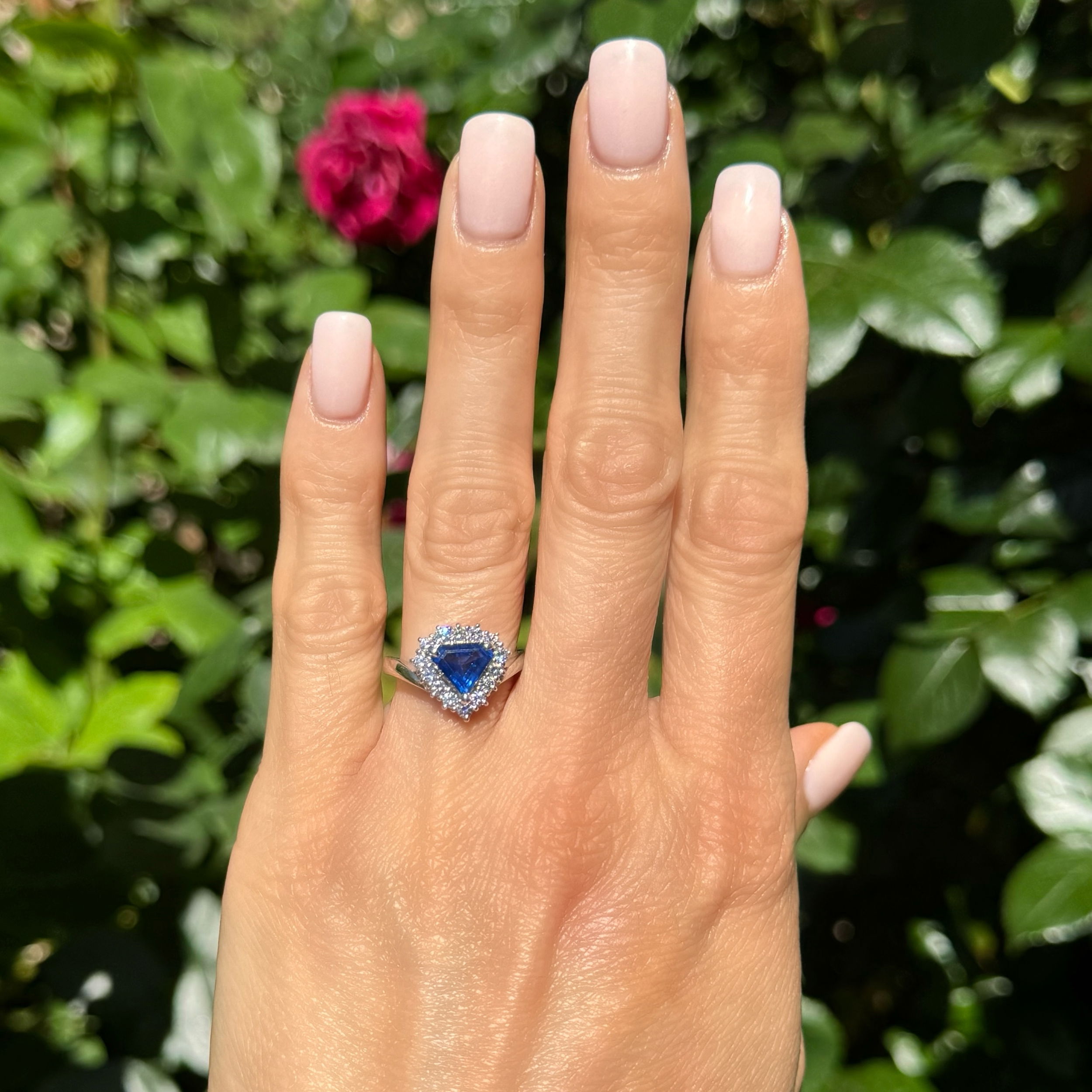 Platinum 1.50ct Trillon Superman Sapphire & .49tcw RBC Diamond Ring 7.2g, s6.75