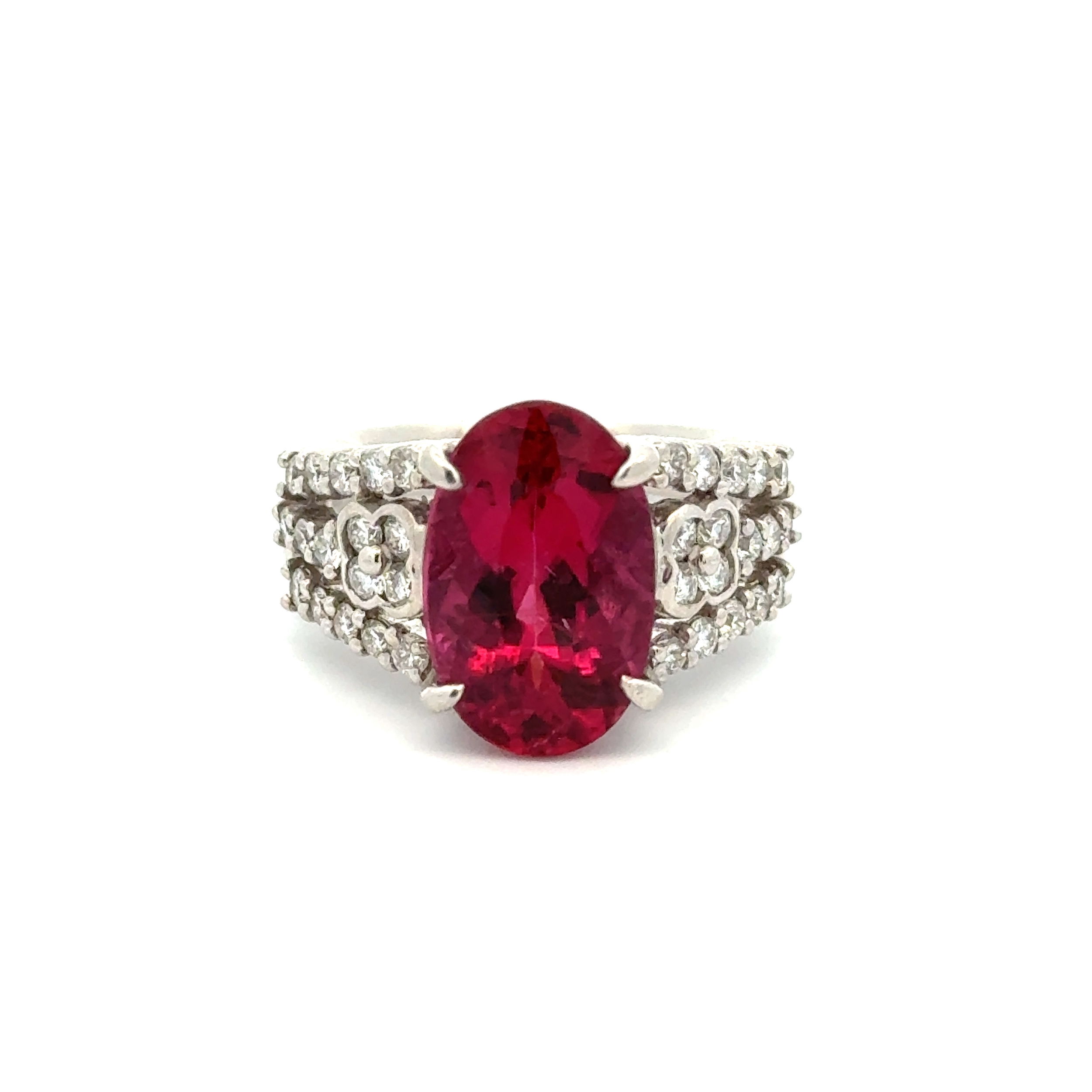 Platinum 6.11ct Oval Rubellite Tourmaline & .82tce RBC Diamond Ring 12.5g, s7.25 Platinum 6.11ct Oval Rubellite Tourmaline & .82tce RBC Diamond Ring 12.5g, s7.25
