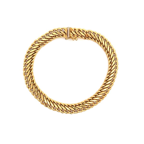 Closeup photo of 14K YG Italian 7mm Wide Triple Link Weave Bracelet 6.4g, 7"