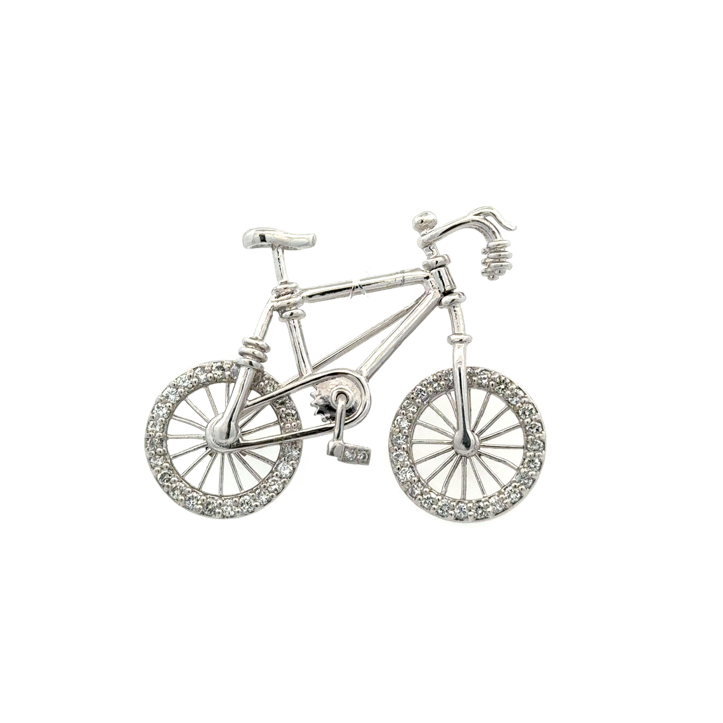 Platinum Articulating Bicycle Brooch .80tcw RBC Diamond Wheels & Pedal 12.9g Platinum Articulating Bicycle Brooch .80tcw RBC Diamond Wheels & Pedal 12.9g
