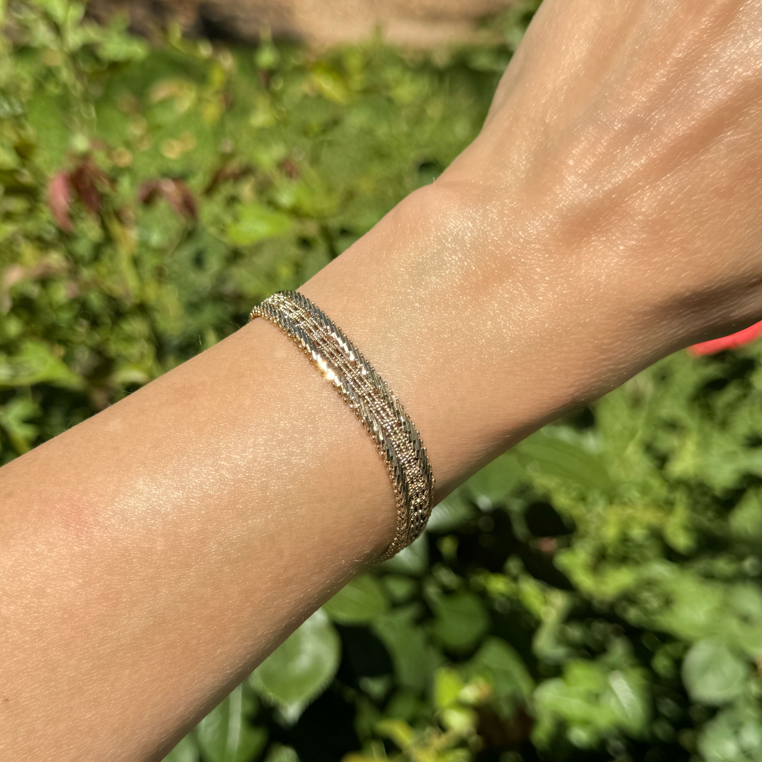 14K YG 9.2mm Wide Woven Weave Bracelet 17.1g, 7" 14K YG 9.2mm Wide Woven Weave Bracelet 17.1g, 7"