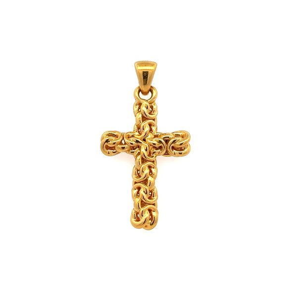 Closeup photo of 14K YG Milor Resin Hollow Chain Pressed Cross Pendant 4.8g, 2"