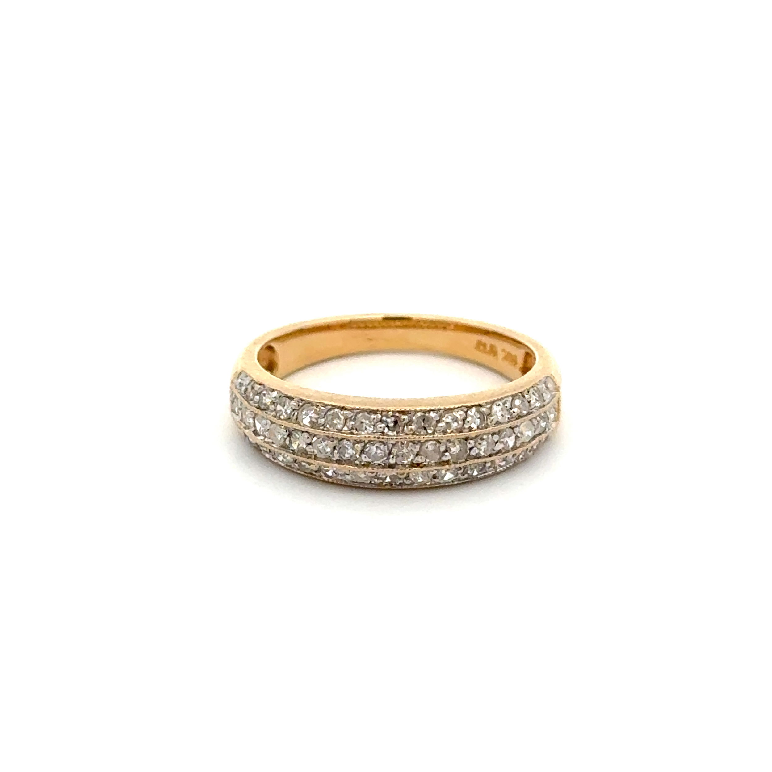 14K YG 3 Row .40tcw Diamond Pave Milgrain 4.9mm Band Ring 2.0g, s5 14K YG 3 Row .40tcw Diamond Pave Milgrain 4.9mm Band Ring 2.0g, s5