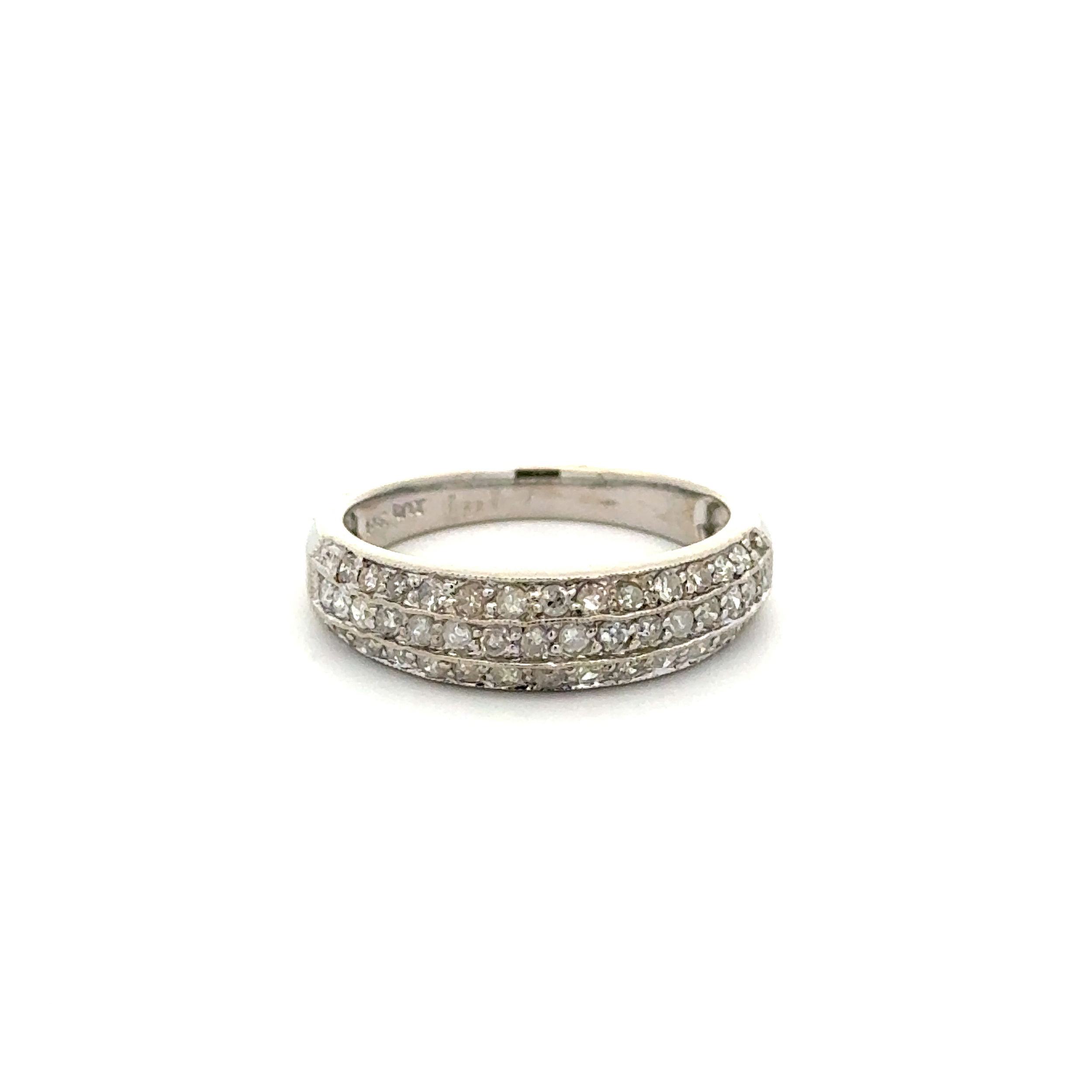 14K WG 3 Row .40tcw Diamond Pave Milgrain 4.9mm Band Ring 2.3g, s5