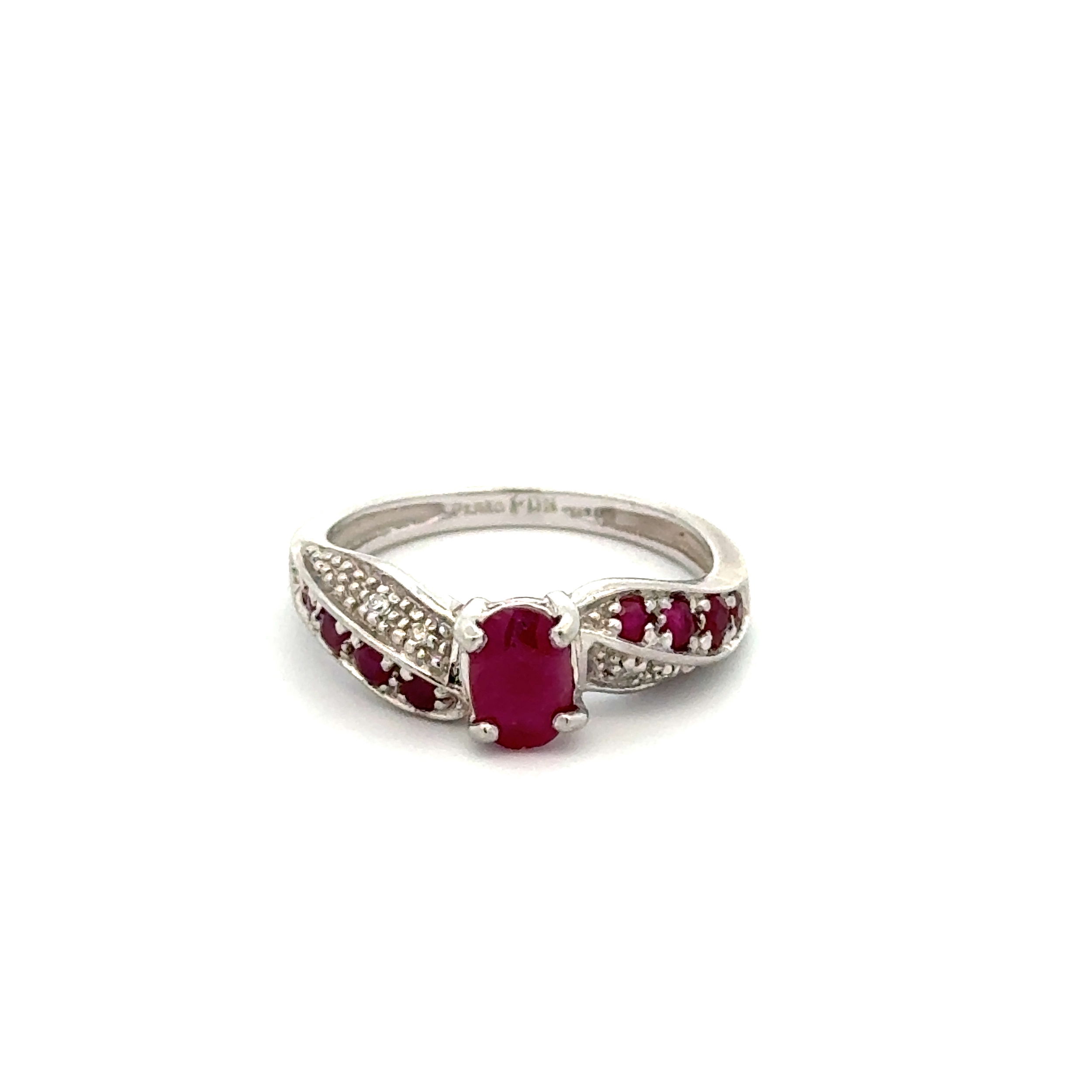 Platinum .55ct Oval Ruby, .02tcw Diamond & .32tcw Ruby Ring 4.0g, s5 Platinum .55ct Oval Ruby, .02tcw Diamond & .32tcw Ruby Ring 4.0g, s5