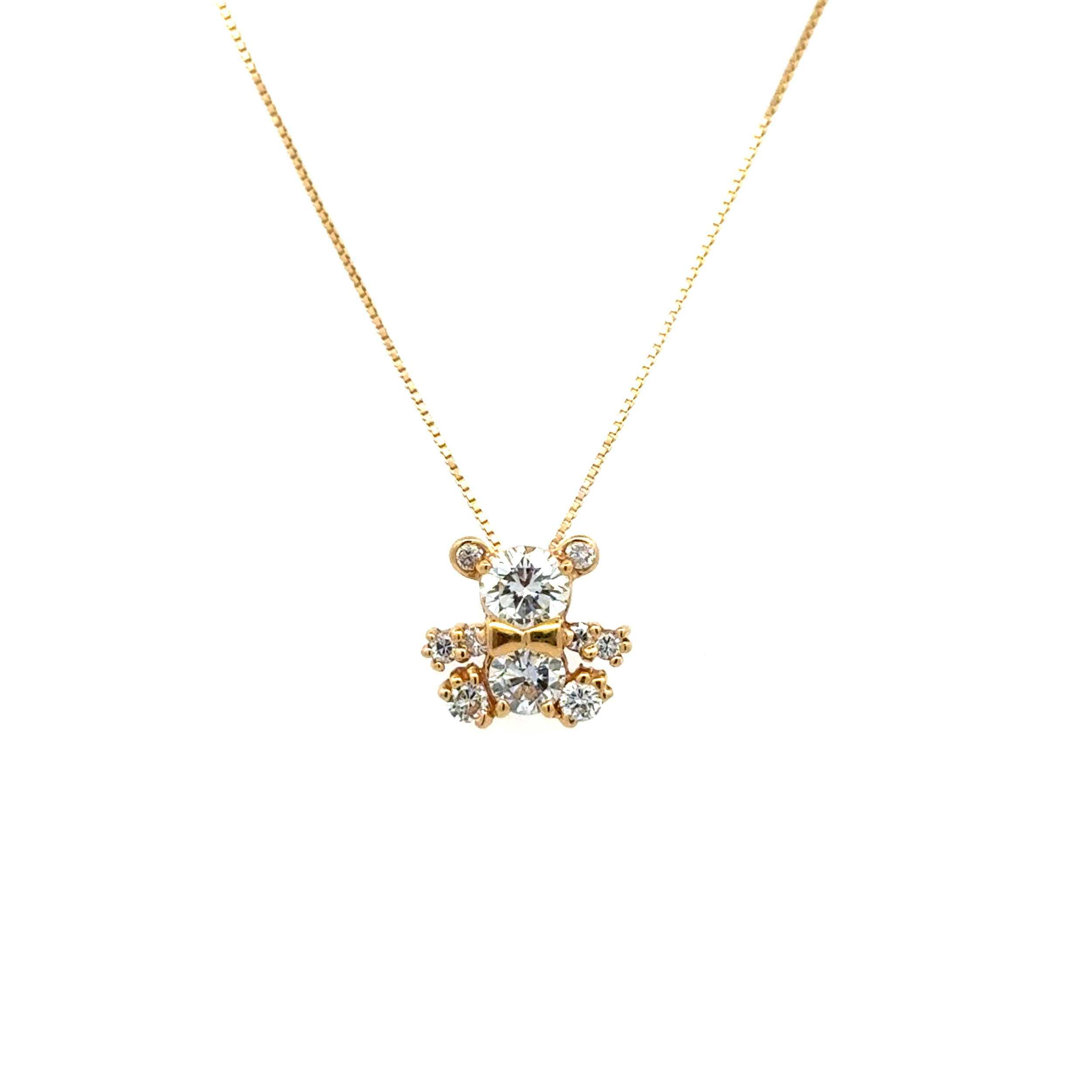 18K YG Italian .34ct RBC Diamond & n.33tcw RBC Diamond BEAR Pendant on Box Chain Necklace 2.1g, 16"