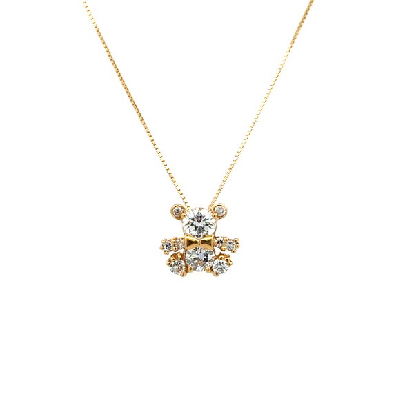 Closeup photo of 18K YG Italian .34ct RBC Diamond & n.33tcw RBC Diamond BEAR Pendant on Box Chain Necklace 2.1g, 16"