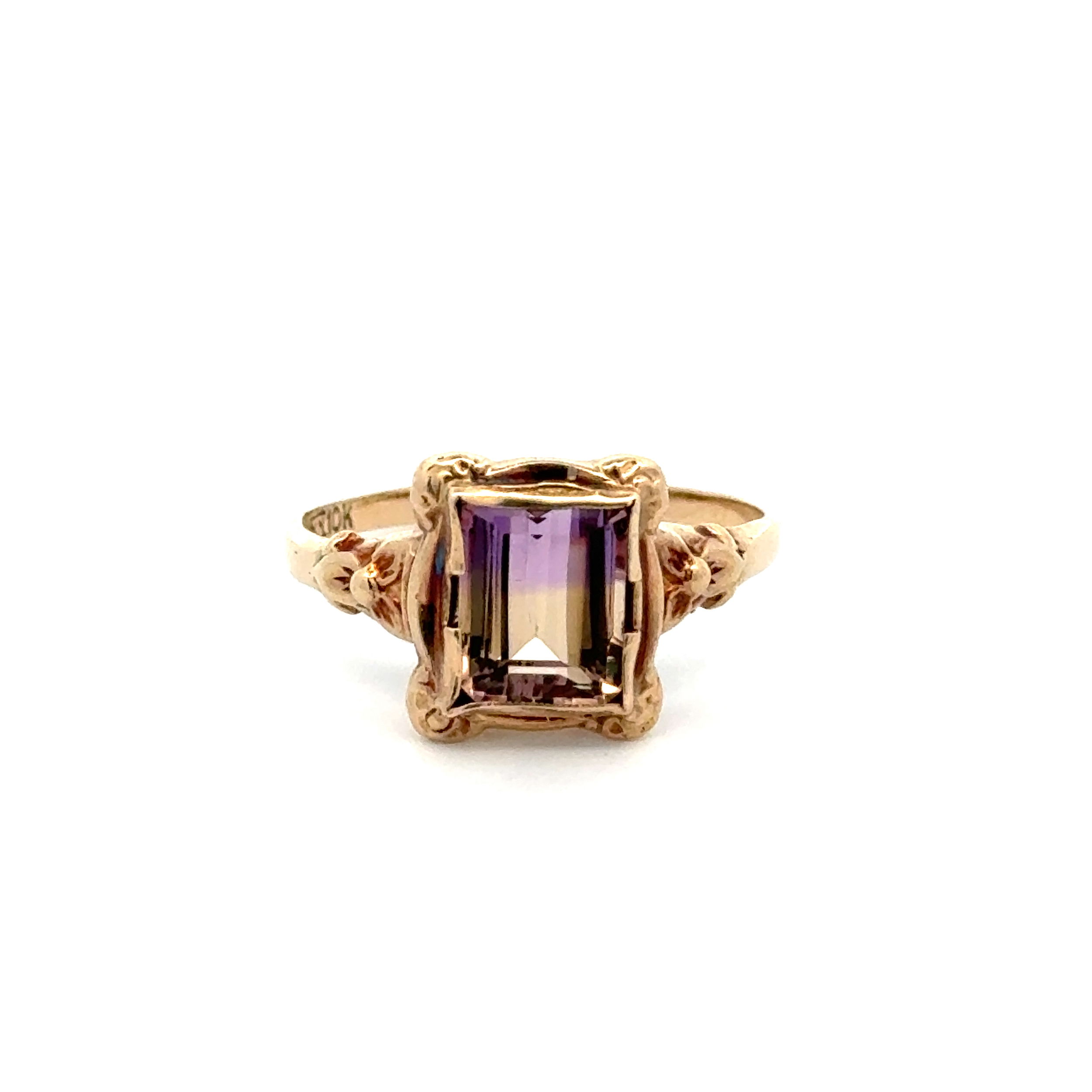 10K YG Antique 1.88ct Emerald Cut Ametrine Detailed Ring 1.5g, s7.5