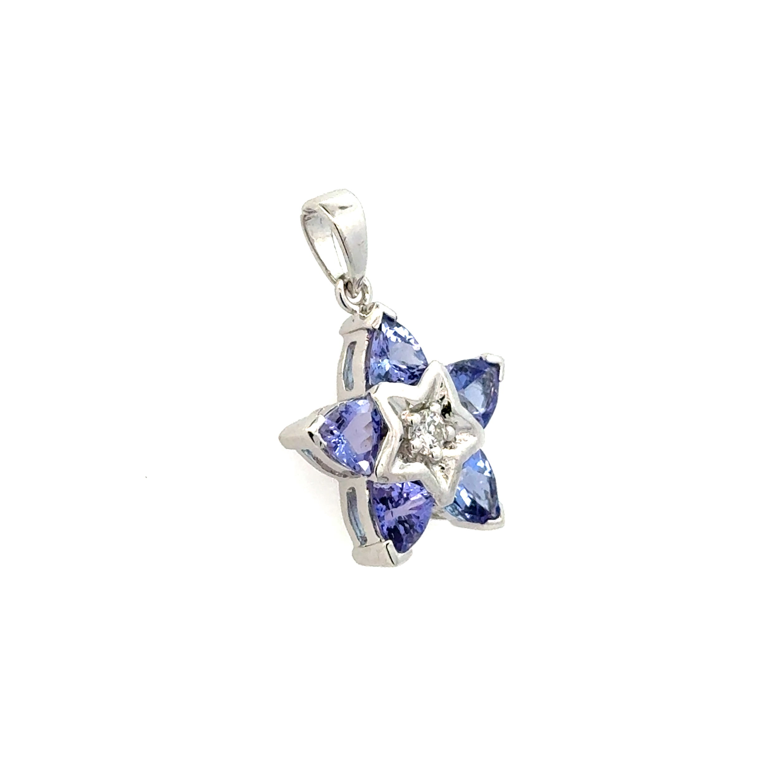 14K WG 2.00tcw 5 Trillion Tanzanite and .06ct RBC Diamond STAR Pendant 3.3g