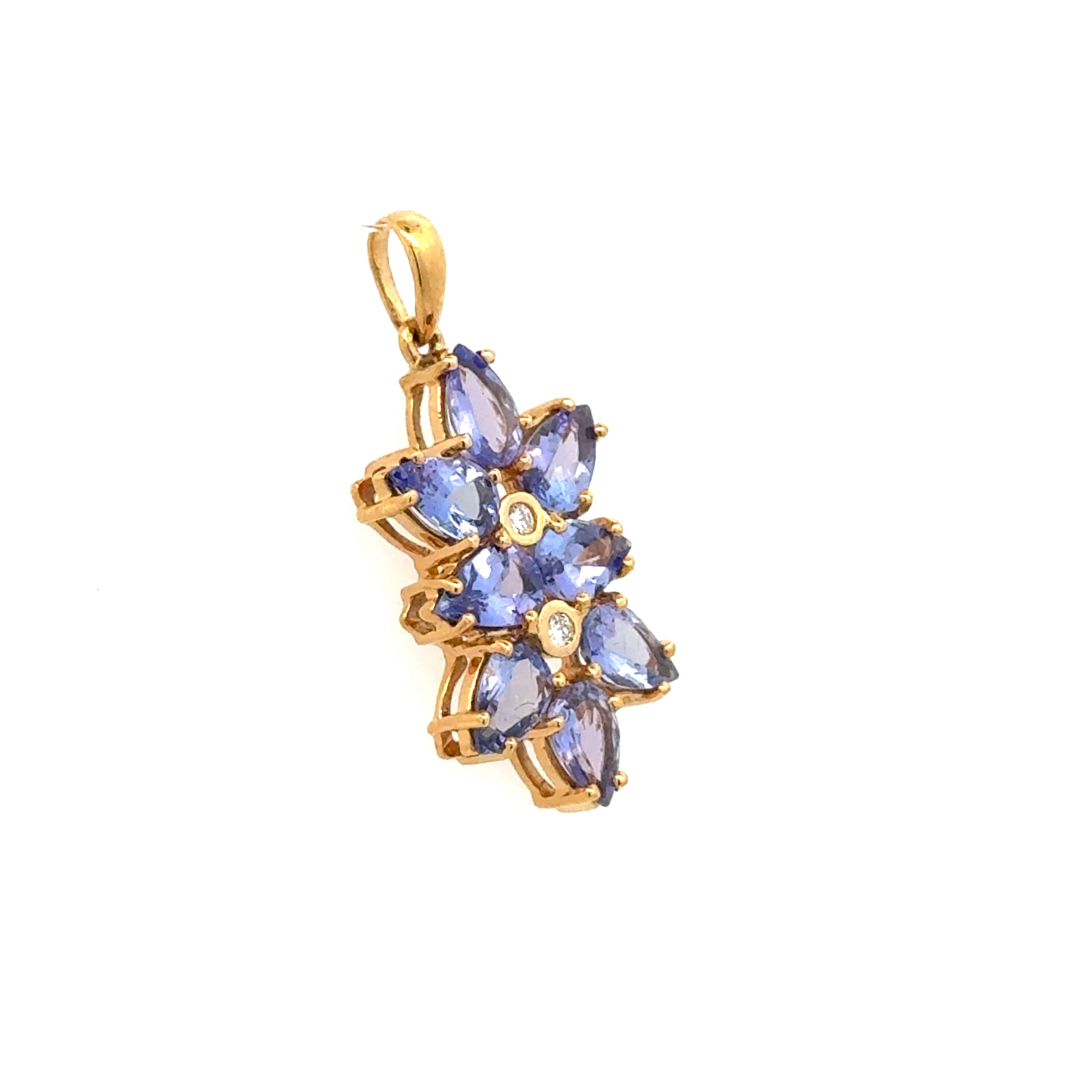 18K YG 2.50tcw 8 Pear Tanzanite and .05tcw RBC Diamond Flower Pendant 3.2g