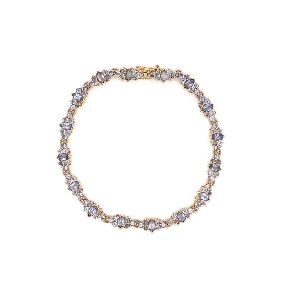 Closeup photo of 14K YG 7.50tcw Marquise & Round Tanzanite Cluster Link Bracelet 9.2g, s7.5