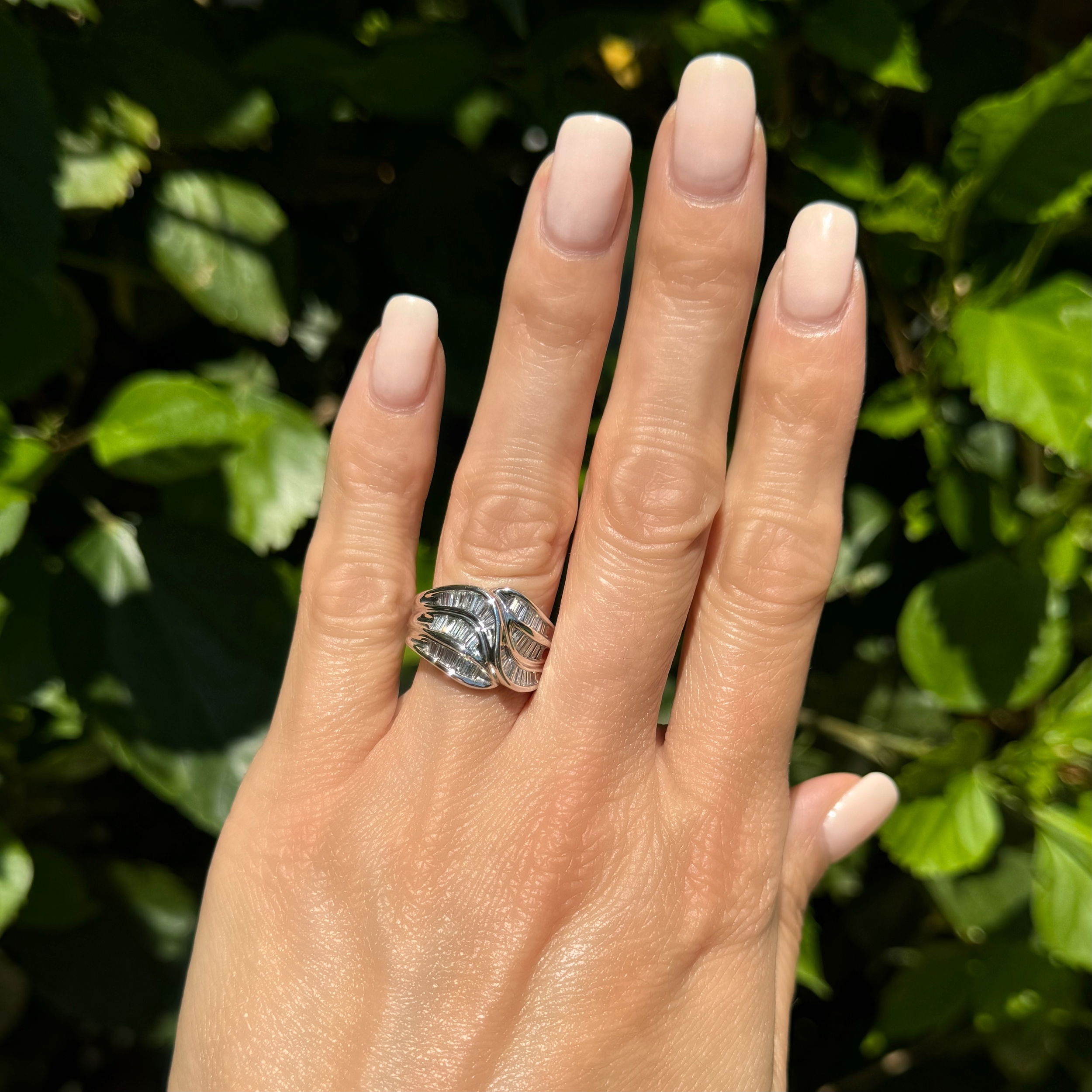 14K WG 3 Row Swirl 1.50tcw Baguette Diamond 14.2mm Ring 7.0g, s7 14K WG 3 Row Swirl 1.50tcw Baguette Diamond 14.2mm Ring 7.0g, s7