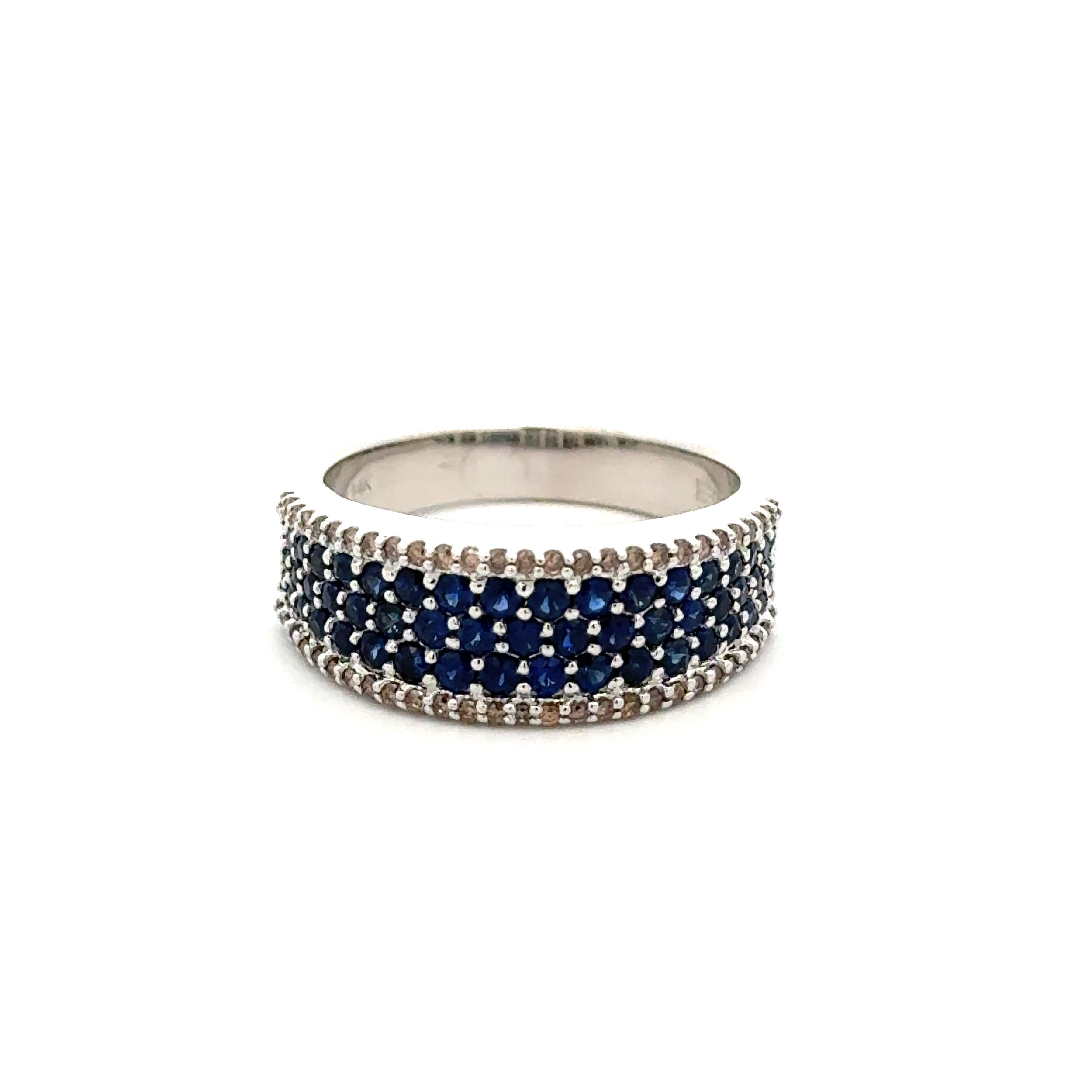 14K WG. EFFY 1.80tcw Sapphire & .25tcw Champagne Diamond Band Ring 7.2g, 8.25 14K WG. EFFY 1.80tcw Sapphire & .25tcw Champagne Diamond Band Ring 7.2g, 8.25