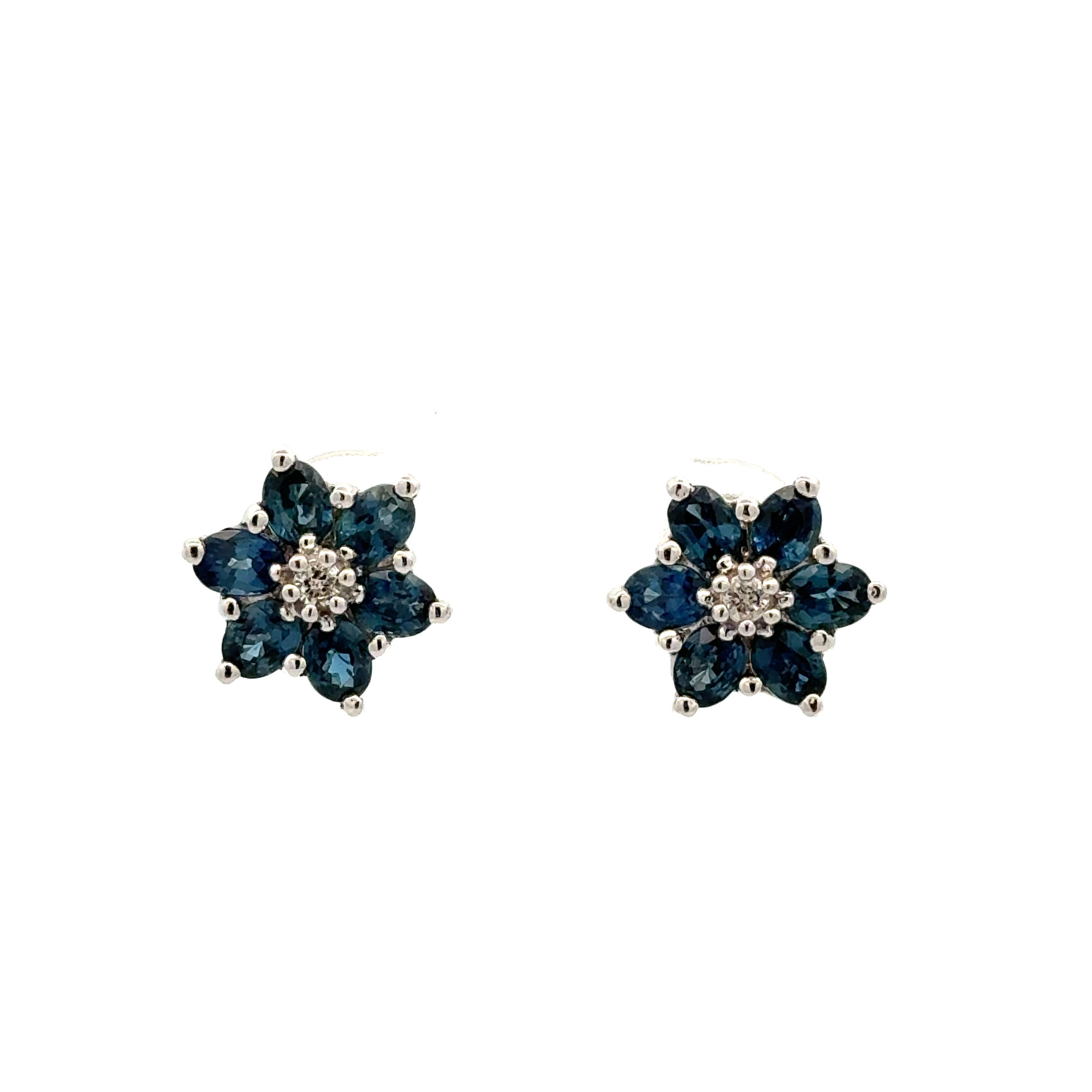 14K WG 1.20tcw Oval Sapphire & .05tcw RBC Diamond Cluster Stud Earrings 3.4g,