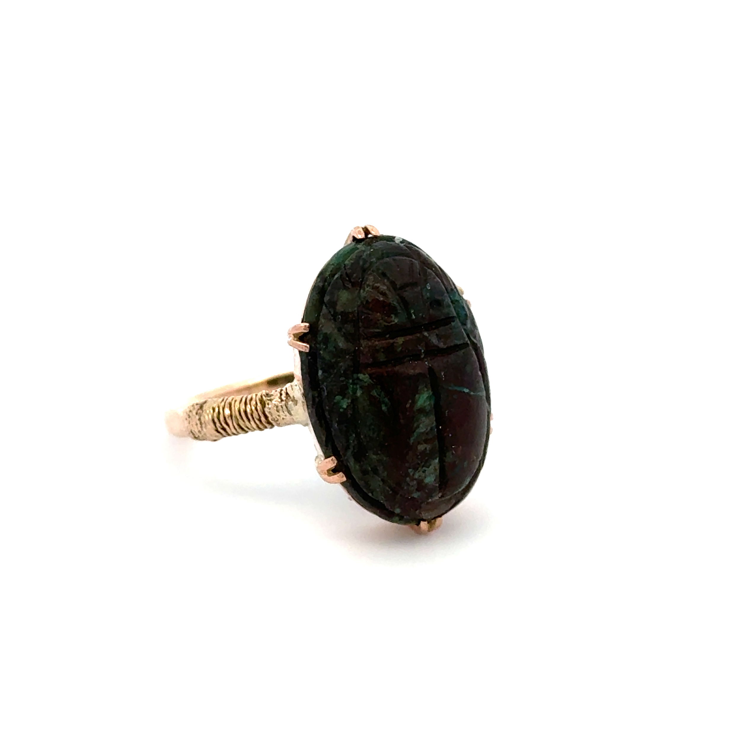 8K YG Vintage Scarab Gemstone Ring 5.4g, s9