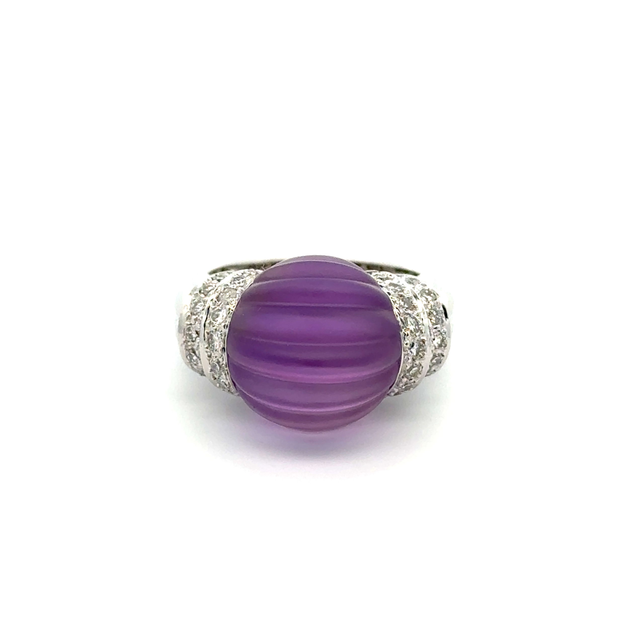 18K WG Fluted Translucent Amethyst Dome & .63tcw RBC Diamond Ring 11.3g, s6